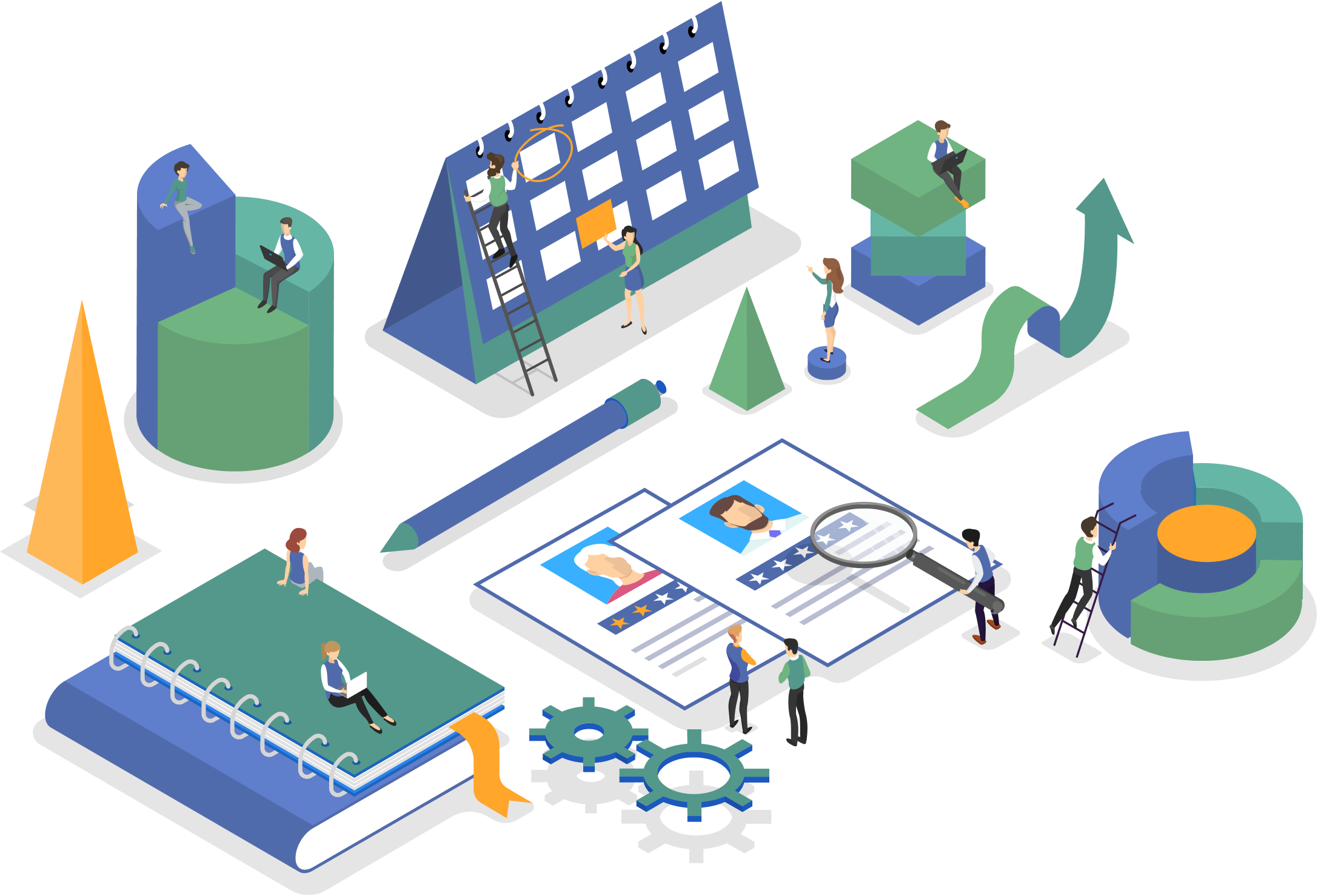 Graphic of people running a business operation.