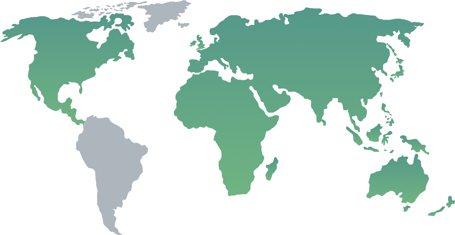 World map with highlighted continents where Grant Leisure has conducted business.