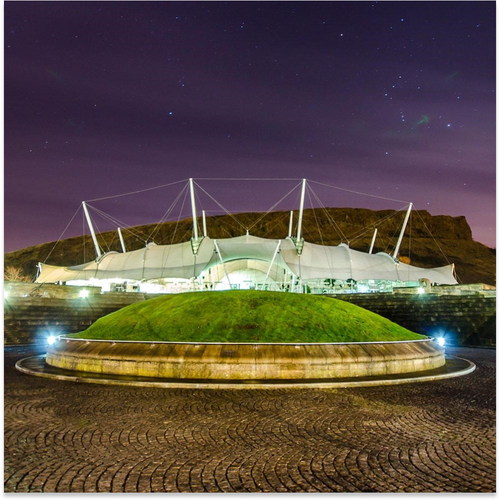 Front facing picture of Our Dynamic Earth in Scotland.