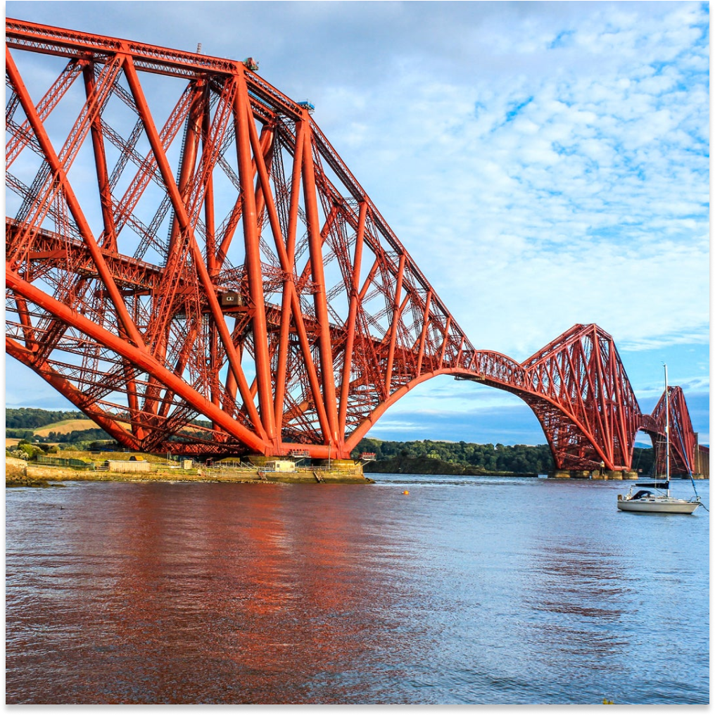 Picture from the waterline of the Forth Bridge in Edinburgh, Scotland.